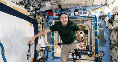 NASA astronaut Don Pettit is helped to a medical tent after landing with cosmonauts Ovchinin and Vagner near Zhezkazgan, Kazakhstan, on April 19, 2025.