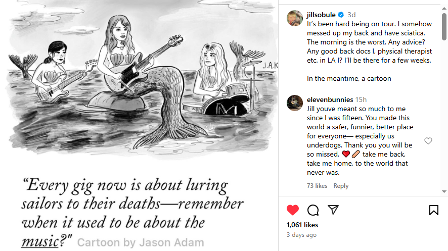 Jill Sobule last post on her social media